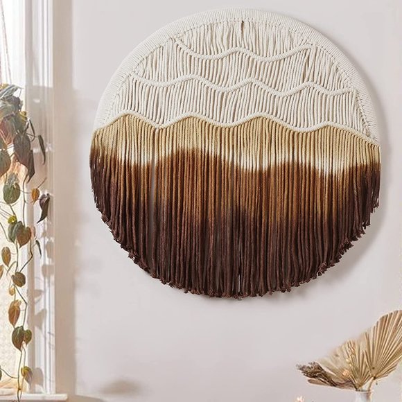 Free People Other - Bohemian Brown Ombré Cream Macrame Circle Hippie Indie Tie-Dye Dipped Home Decor